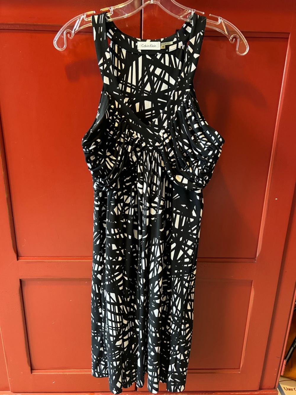 Calvin Klein Black & White Abstract Print Dress - Size 10